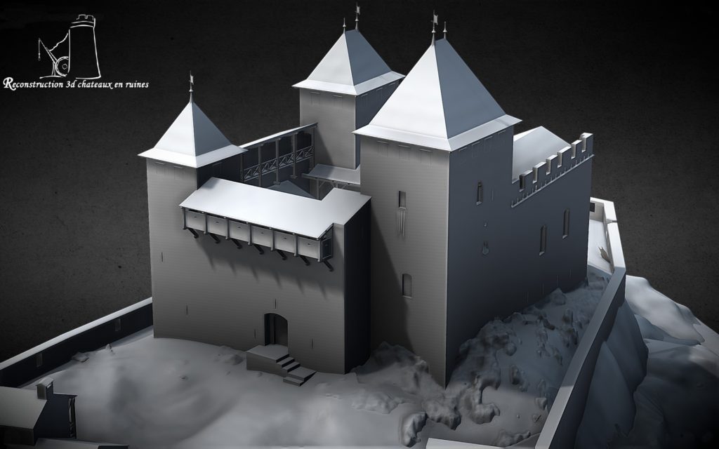 Hypothèse de reconstruction château de Miglos par Laurent Chanal - © Reconstruction 3D châteaux en ruines